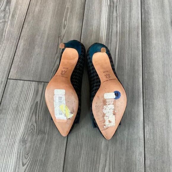 Caylee Blue Wool Pointed Toe Bow Heel Shoes‎ - Picture 7 of 8